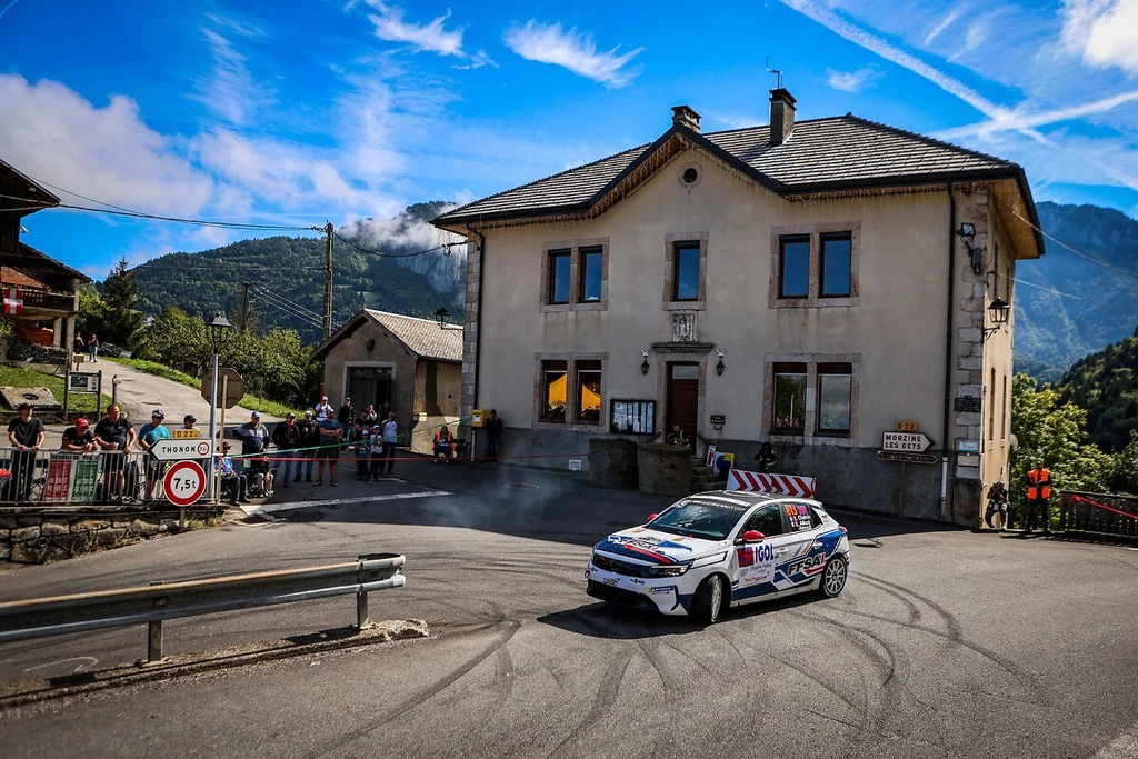 Mont-Blanc Rally: Opel Corsa Rally Electric in Front Alpine Backdrop